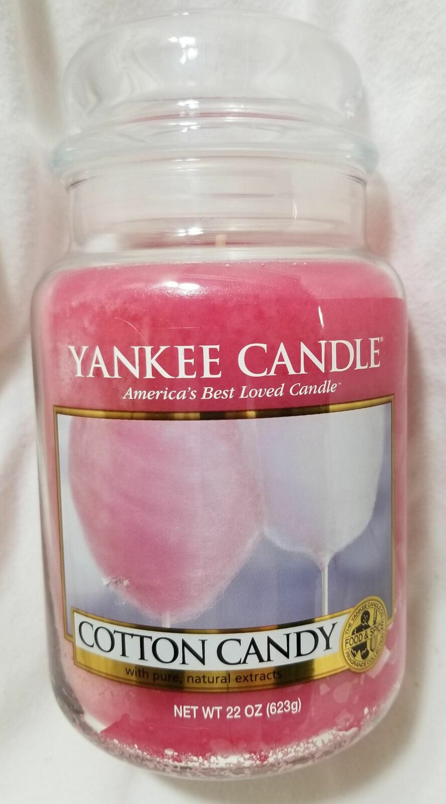 Yankee Candle COTTON CANDY Large Jar 22 Oz Pink Housewarmer New Wax Sweet Rare