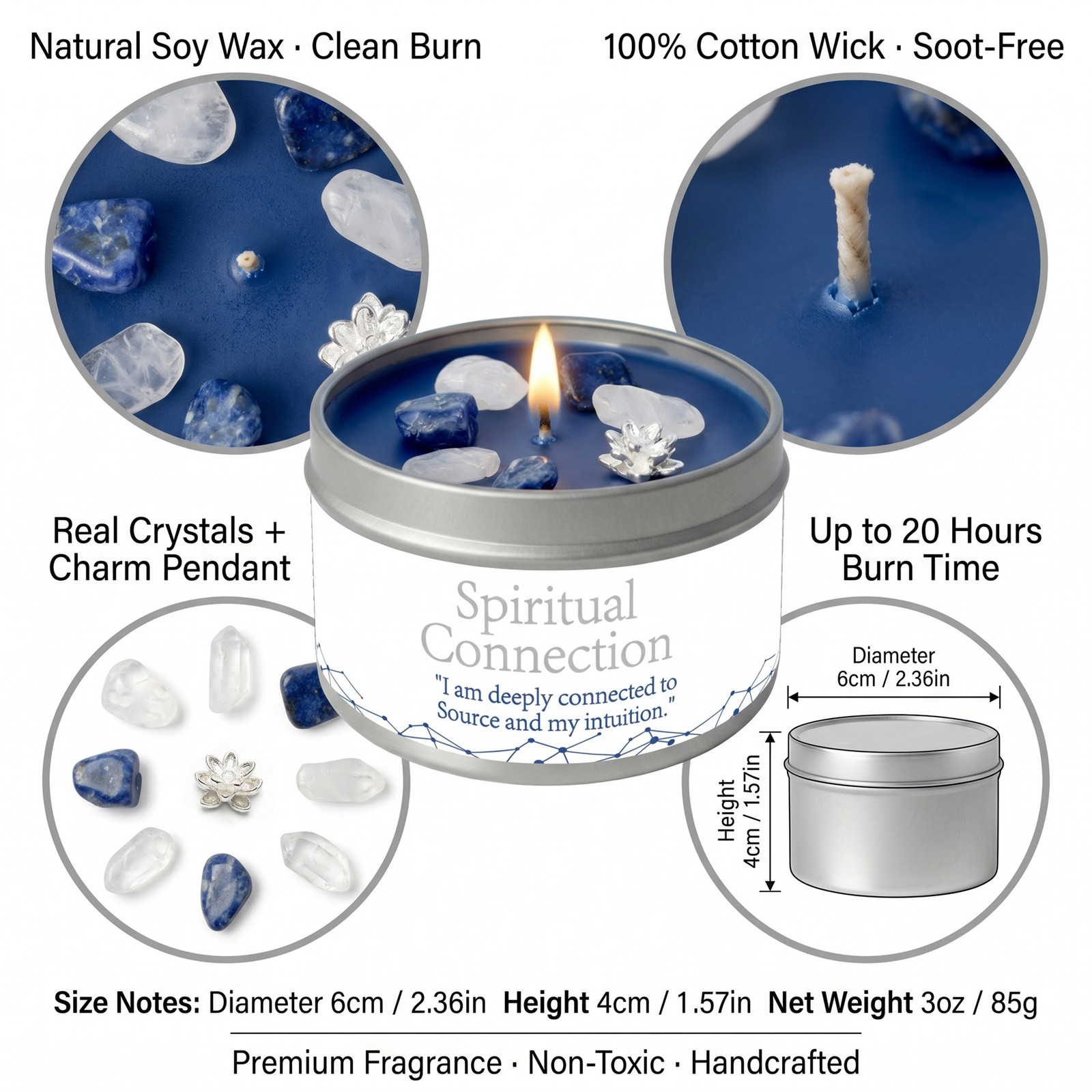 1 Pack EVODUCK Meditation Crystal Candle Lapis Lazuli Spiritual Gift 3 oz