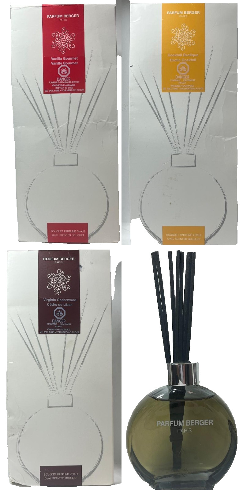 3 pc Mixed Lot PARFUM BERGER OVAL SCENTED BOUQUET Diffusers 6.8 oz ea