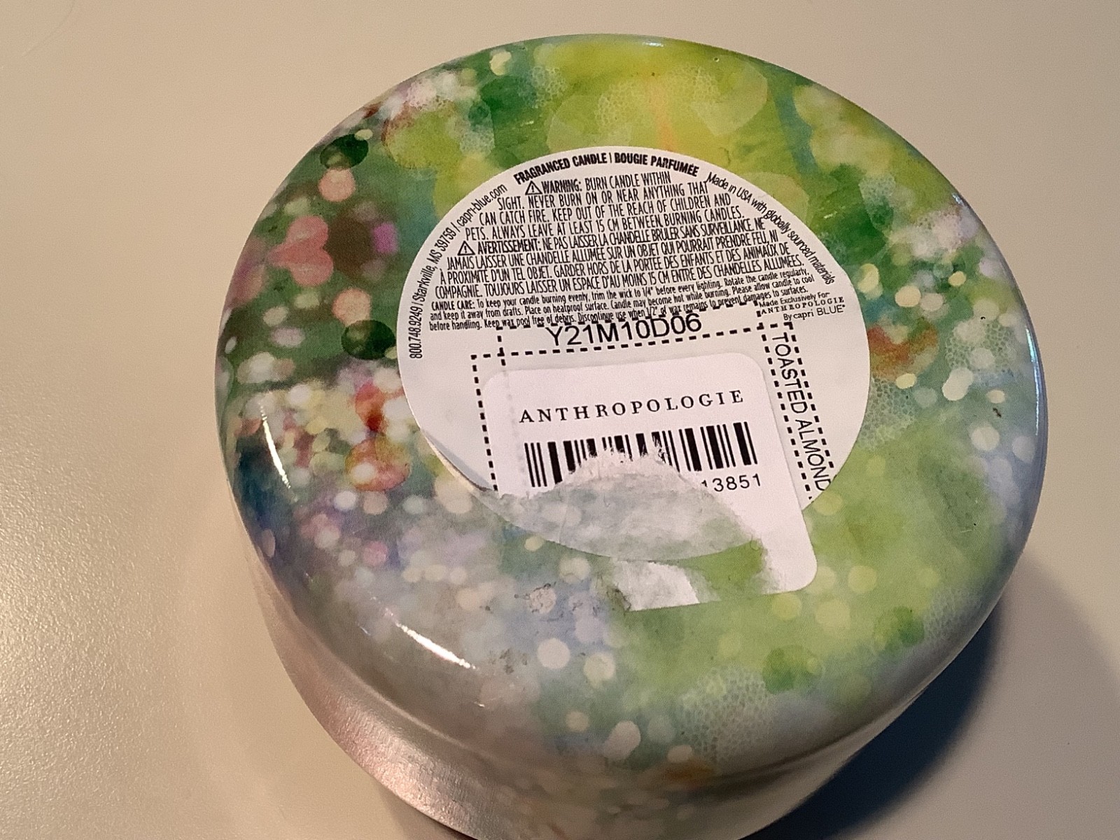 Anthropologie Capri All A Glow Glass Candle, 8oz, Toasted Almond, New
