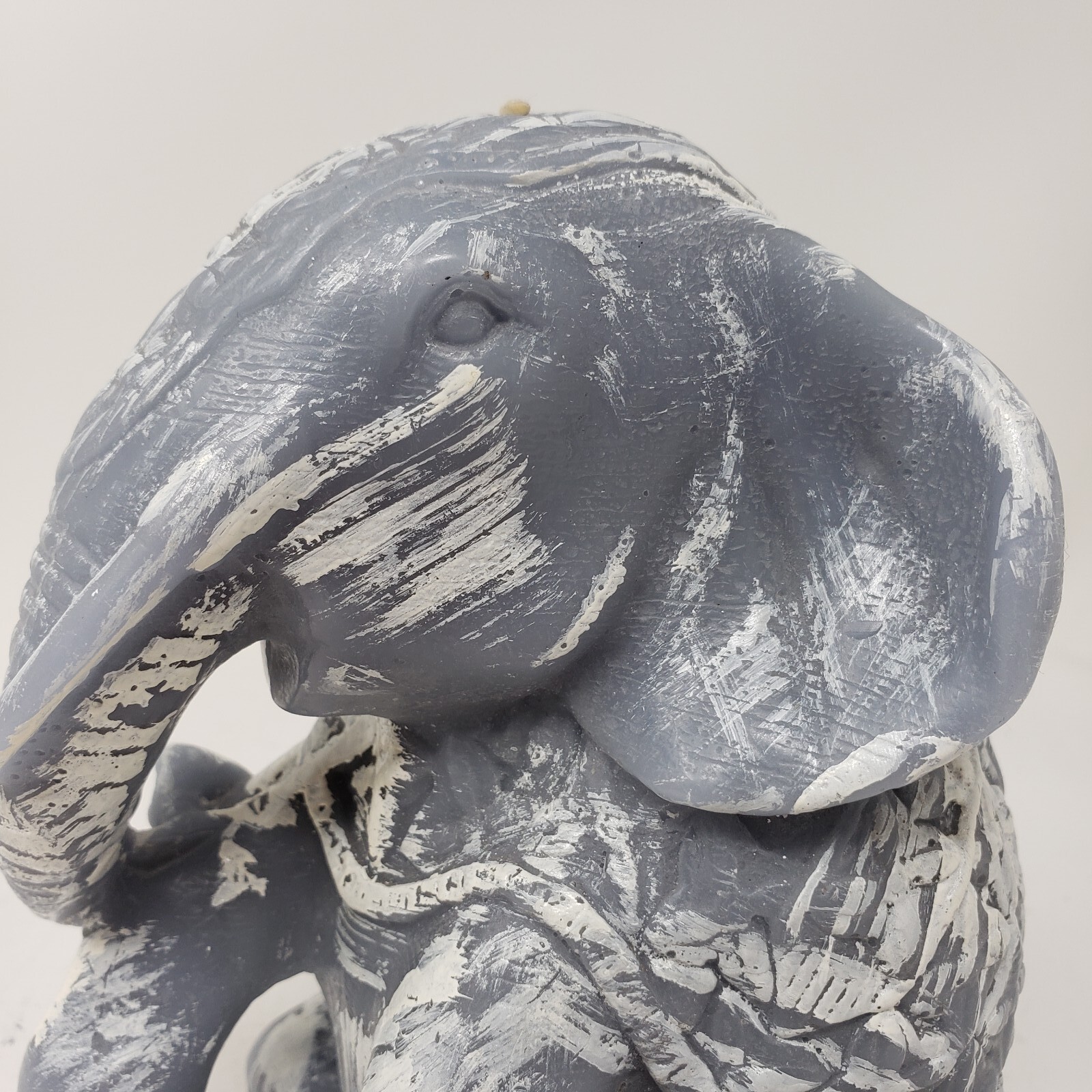 Elephant Candle Sitting Gray White Accent Costumed Wax India 6inch