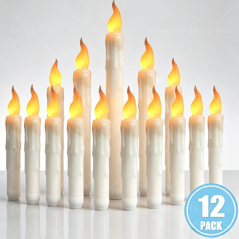 12PCS LED Flameless Flickering LED Taper Candles Battery Operated US Stock