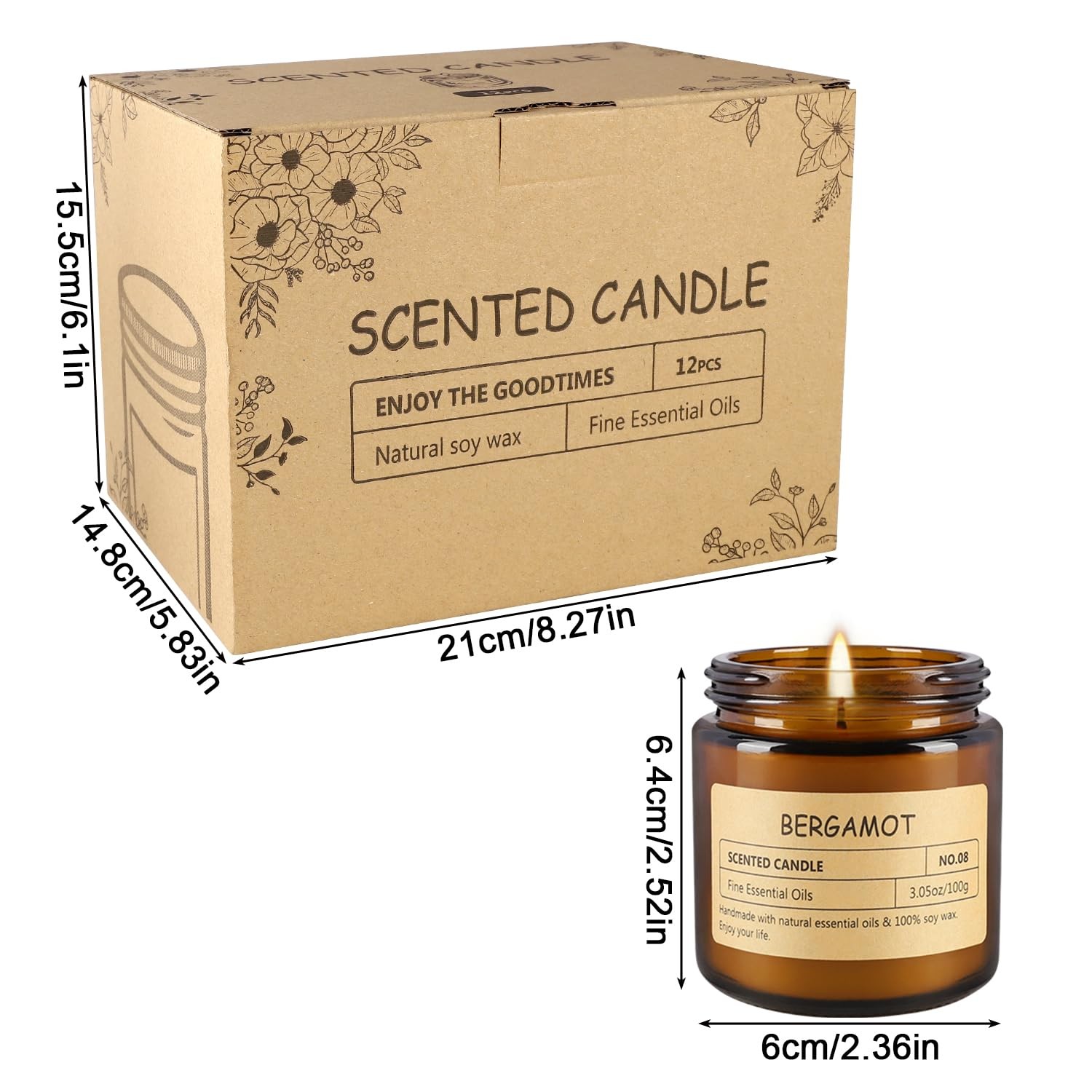 12 Pcs Scented Candles with Added Natural Essential Oils, 3.05oz, Suitable fo…