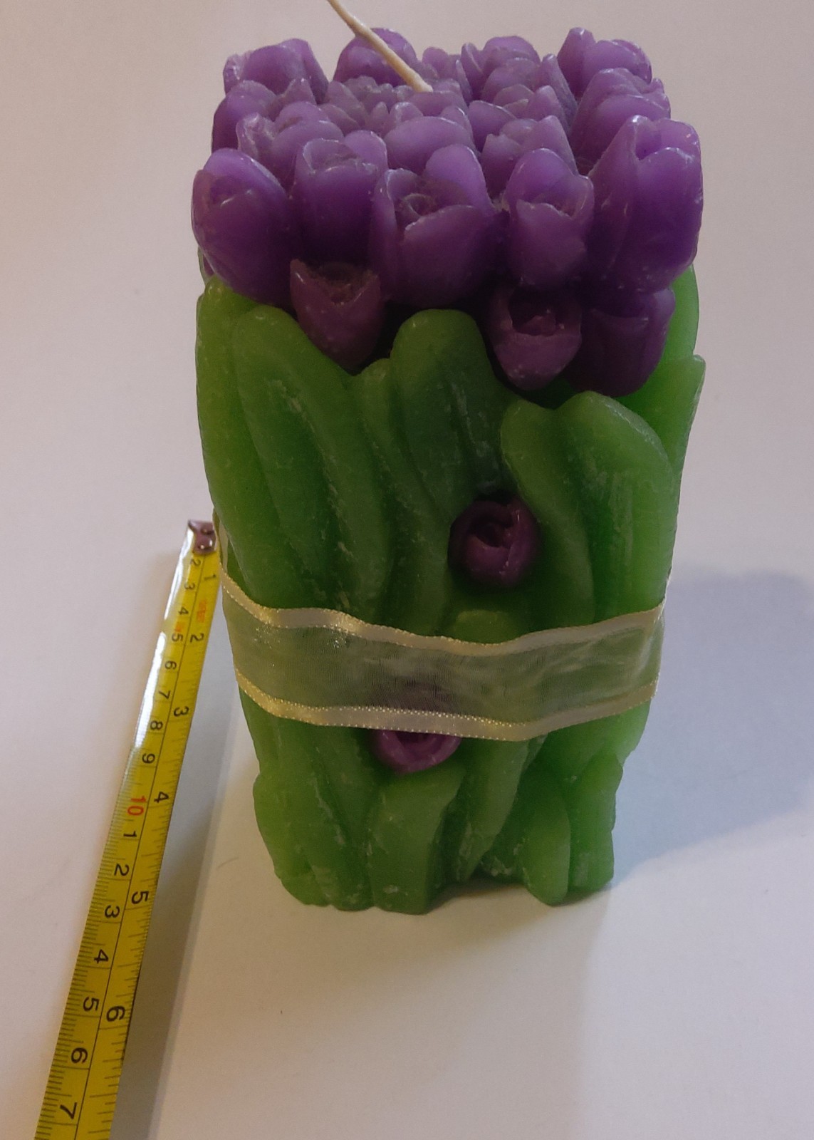 Candle Bouquet of Purple Roses Pillar Candle 6in tall
