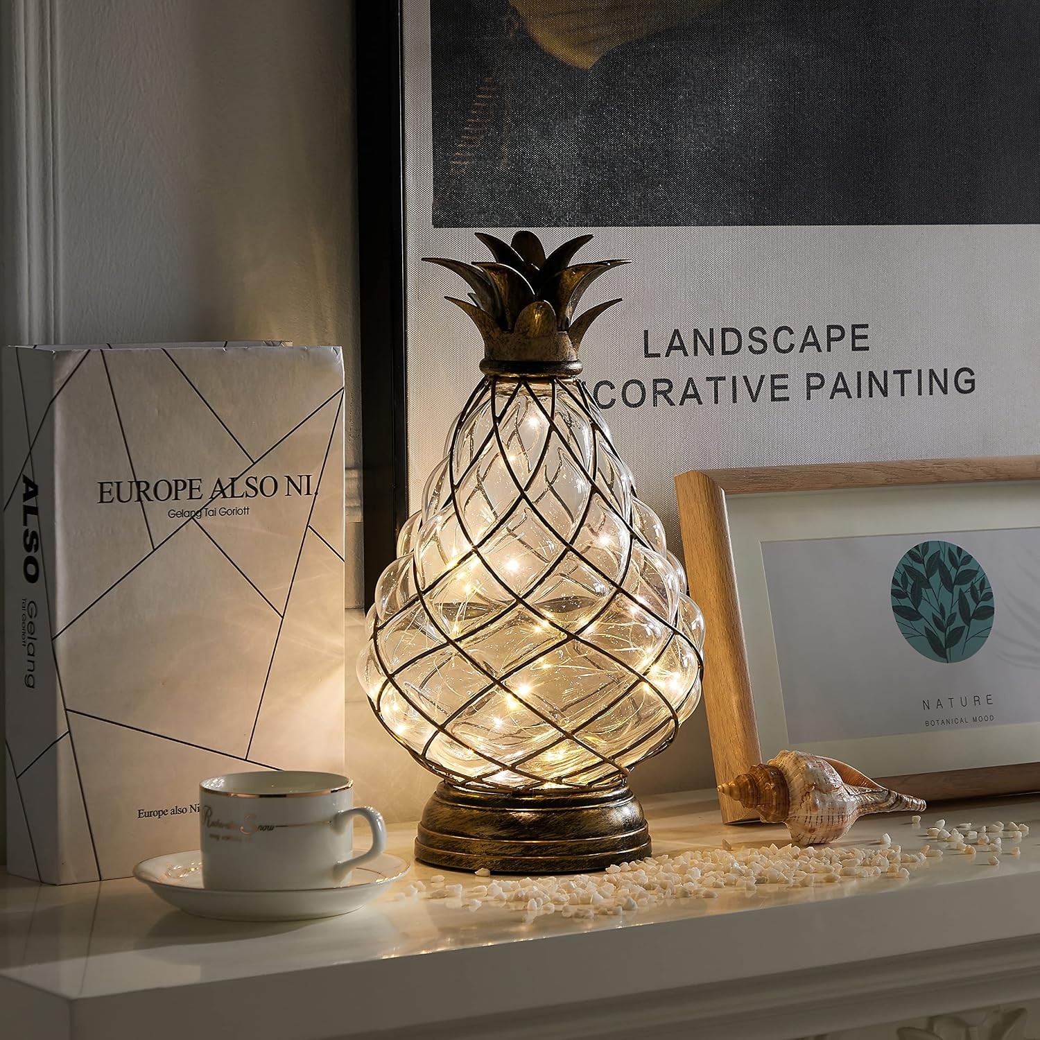 Extra Large Glass Pineapple Light 13 in Lantern Decorative,Ip44 Waterproof 6 Hou