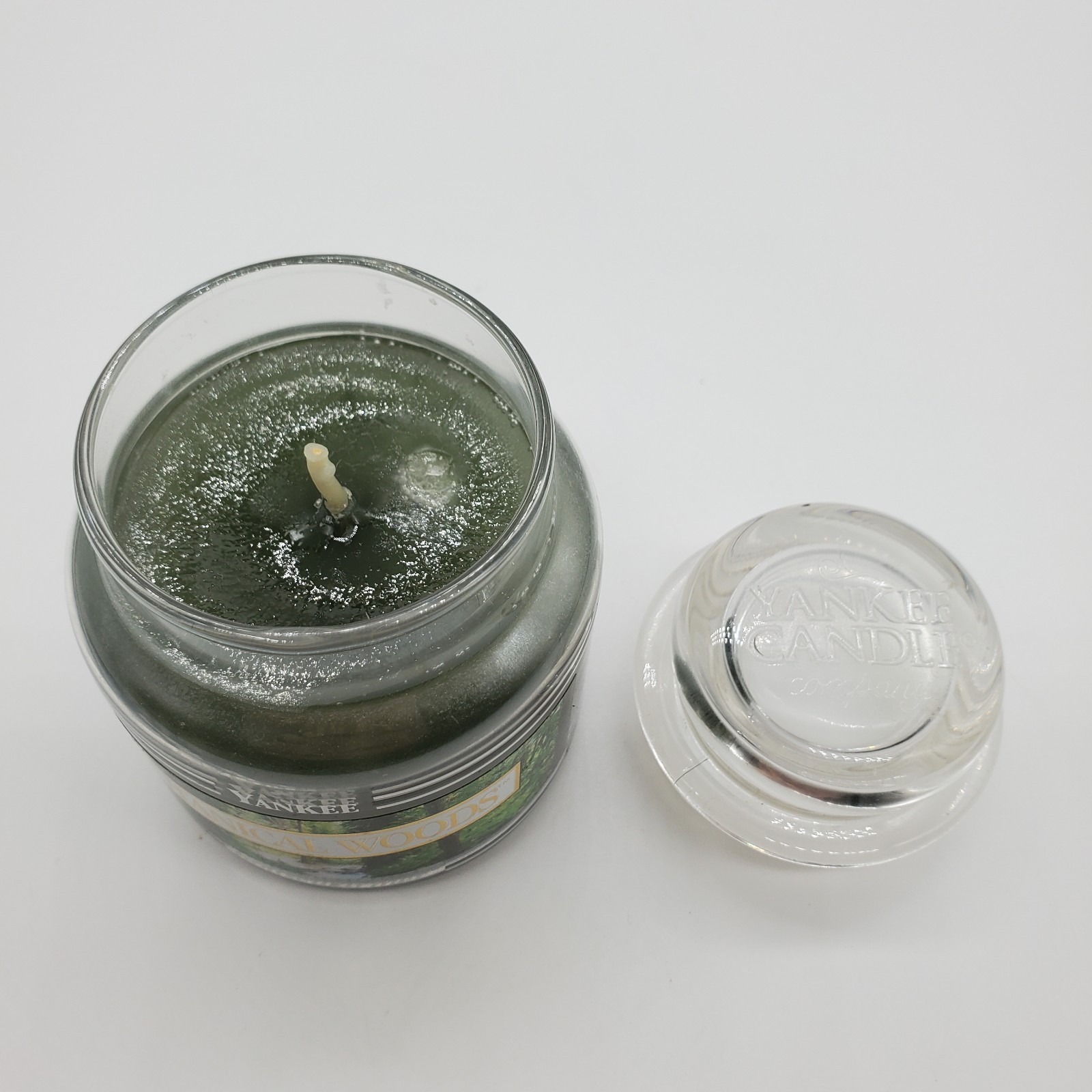 VTG Yankee BOTANICAL WOODS Green 3.7oz Mini Jar Candle Black Band Housewarmer