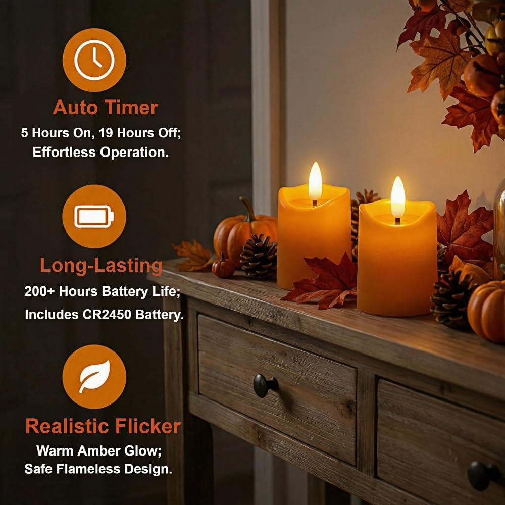 Simplelight Orange Halloween Flameless Votive Candles With Timer Realistic Black