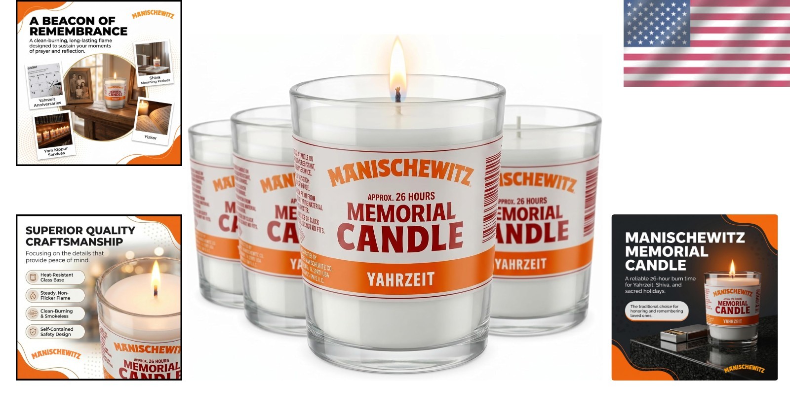 Elegant White Yahrzeit Candles in Glass Tumbler – 26 Hour Burn Time, 4 Pack