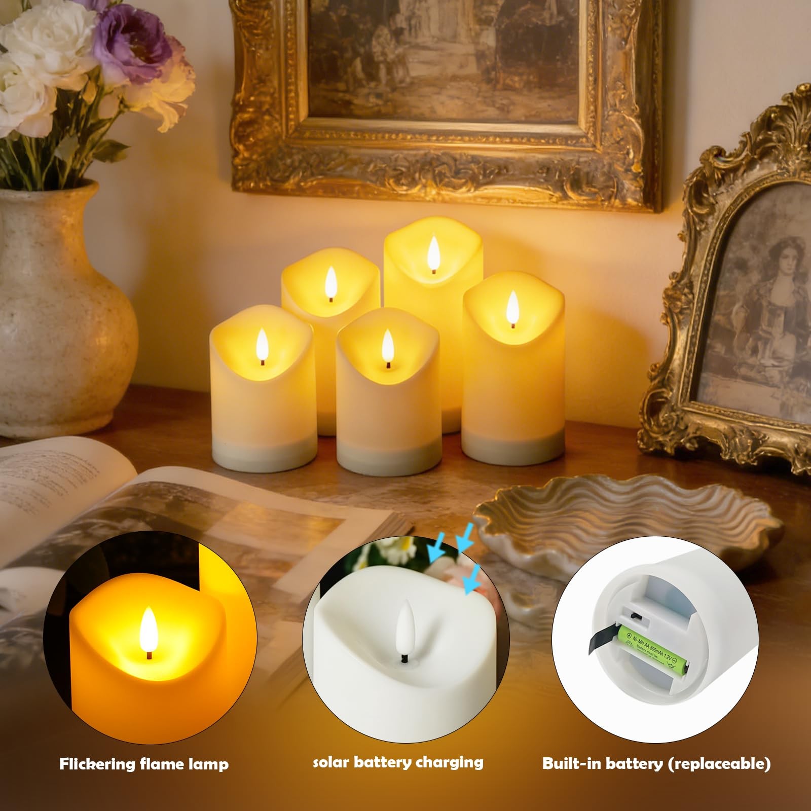 Solar Outdoor Waterproof Flameless Candles-5 Pack Solar & Battery Operated Le…