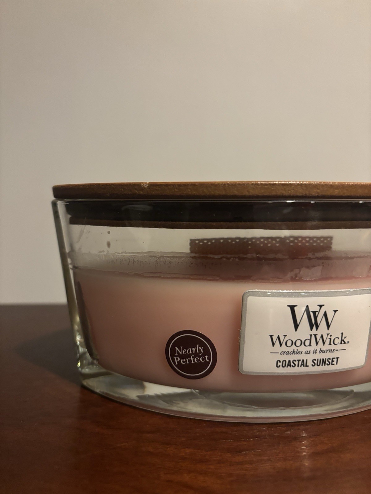 WoodWick Candle Coastal Sunset Glass Oval Shaped 16 oz ~ Nearly Perfect 👀 NEW