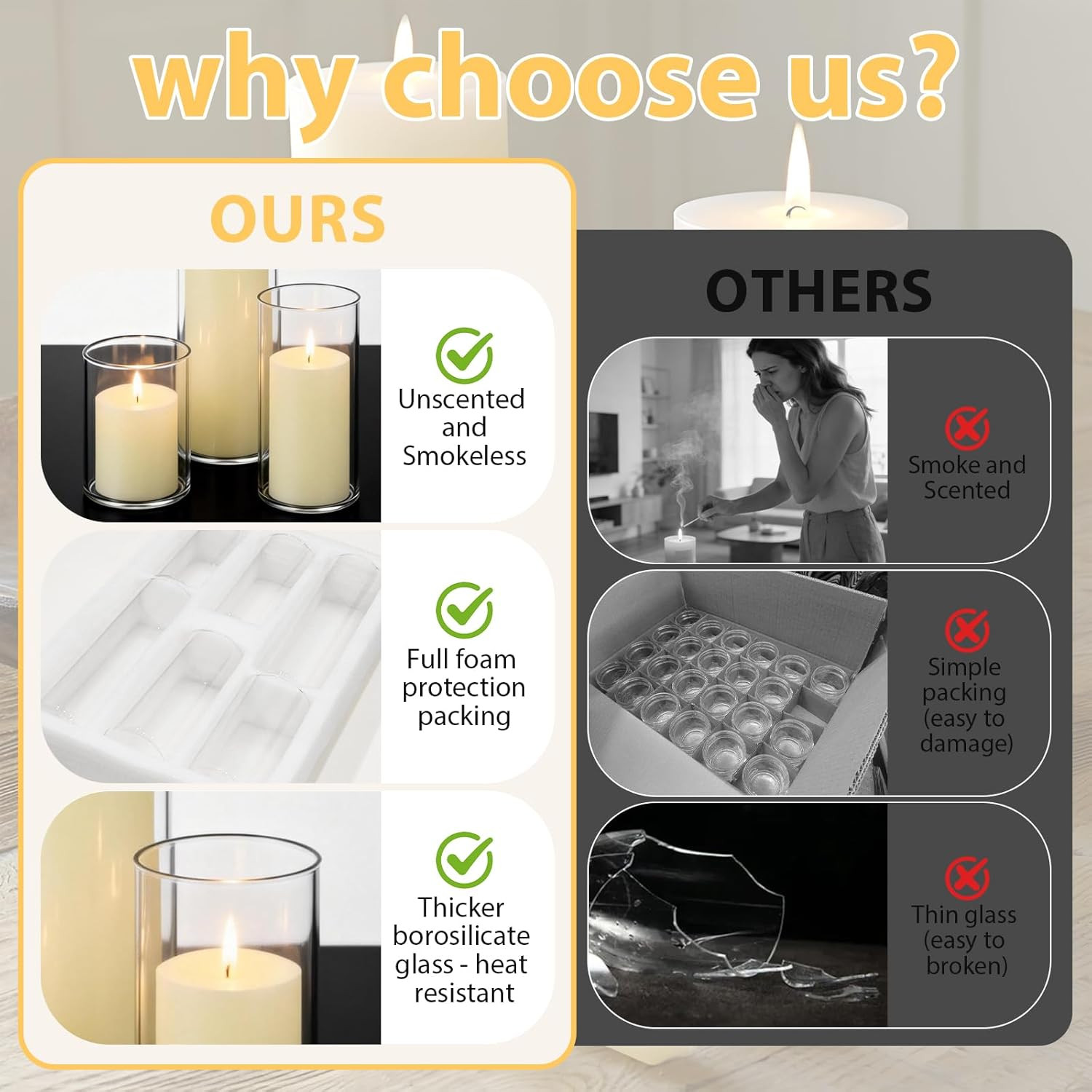 Ivory Pillar Candles & Glass Vases Set for Weddings & Events – 12 Pack