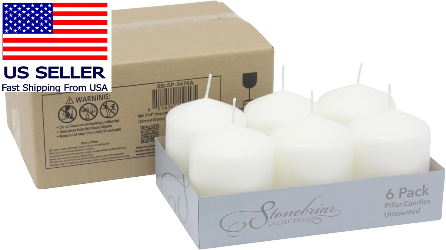 Unscented White Tall Pillar Candles, 35 Hour Burning Candle Pillars, Perfect for