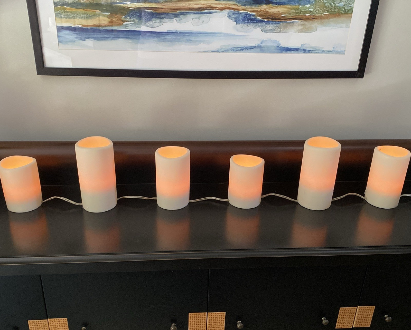Restoration Hardware Flameless 6 Pillar Candle String Lights 8” 7” + 5.5” High