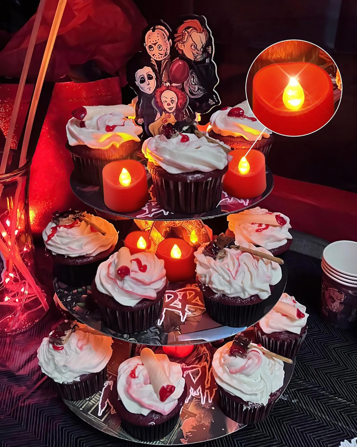 12pc Red Tea Lights Candles Battery Operated, 200hr Flameless Flickering Candles