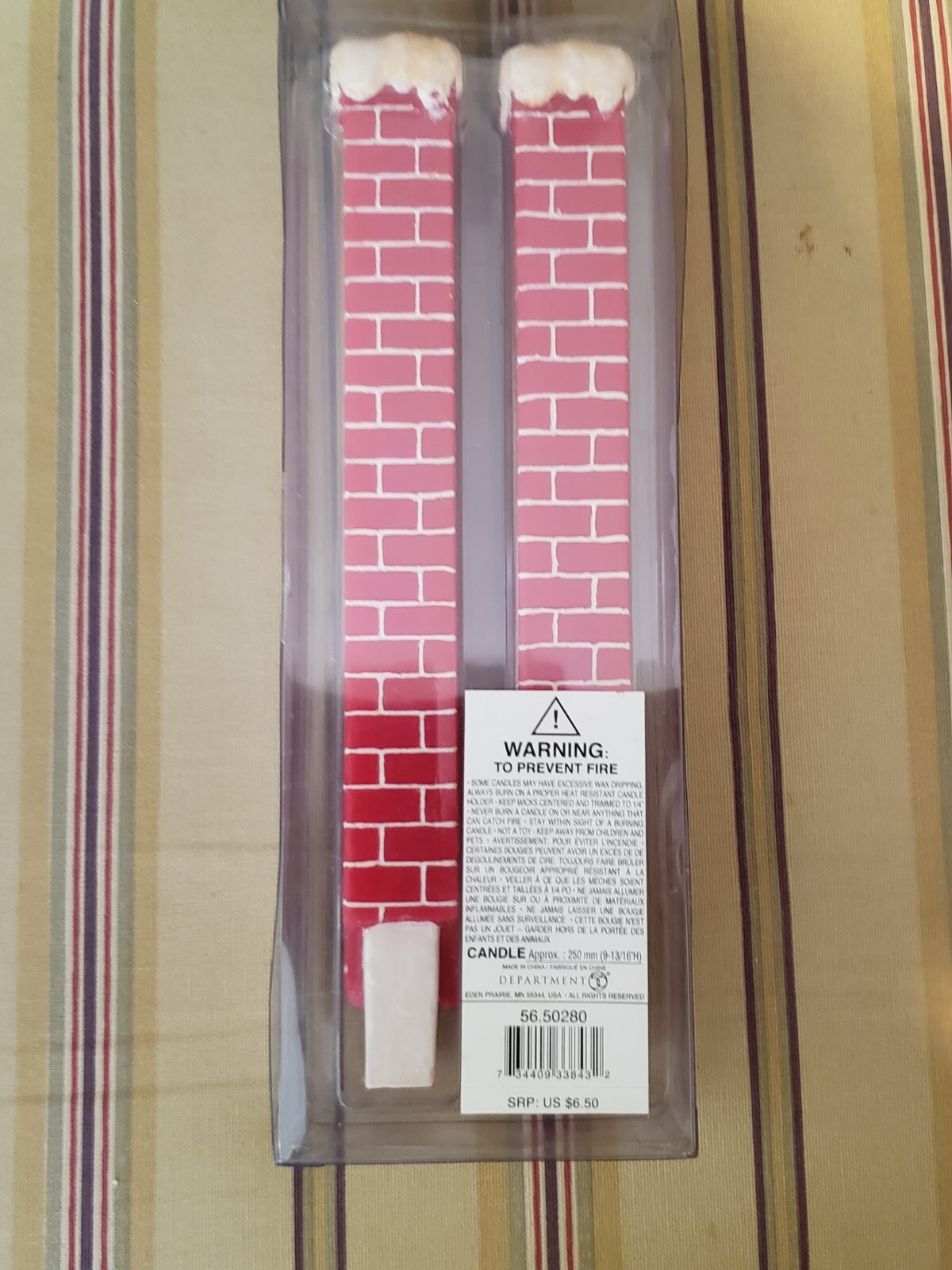 Vintage 10″ Dept 56 Christmas Red Brick Chimney Candles With Snowy Cap New InBox
