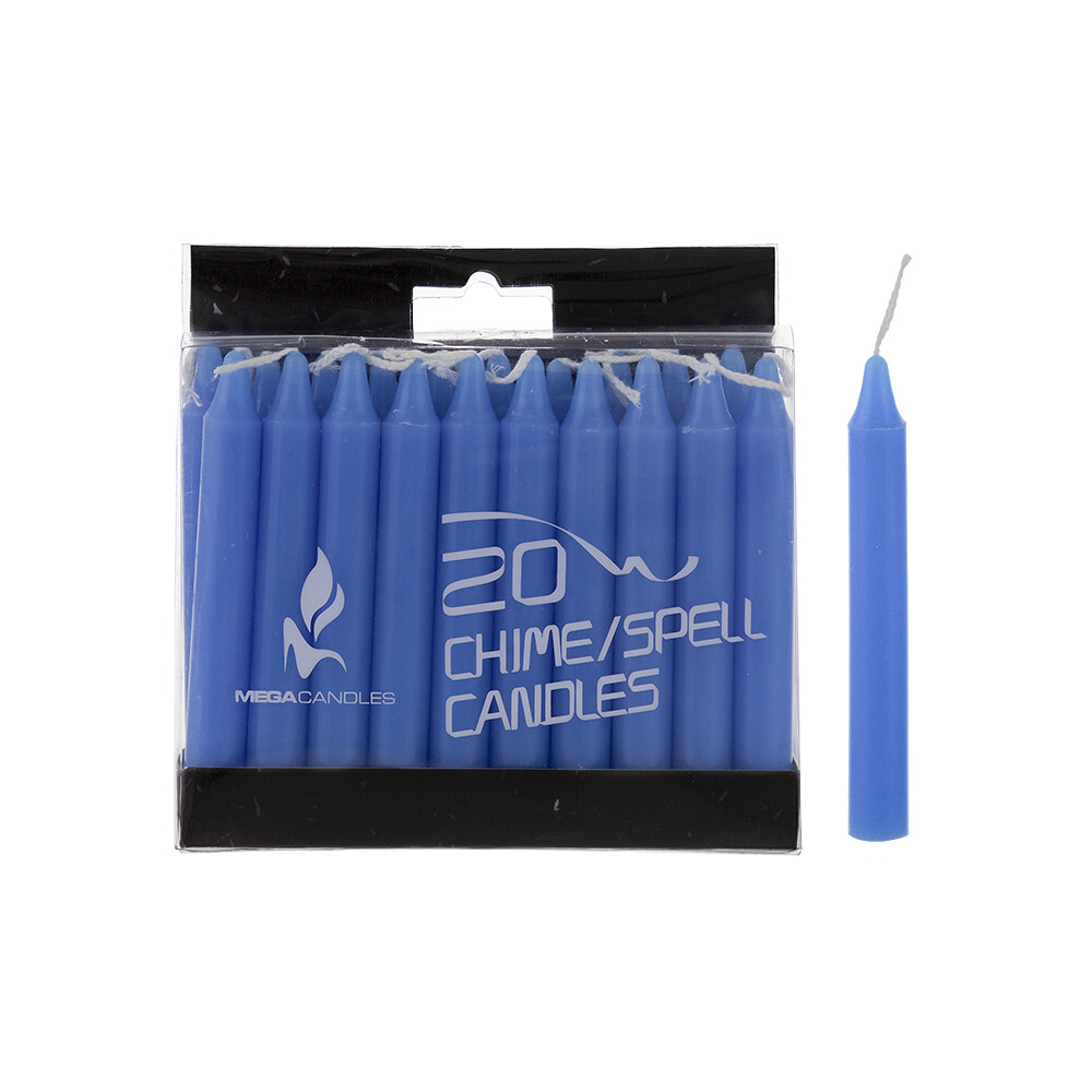 Mega Candles – Unscented 4″ Chime / Spell Taper Candles – Light Blue, Set of 20
