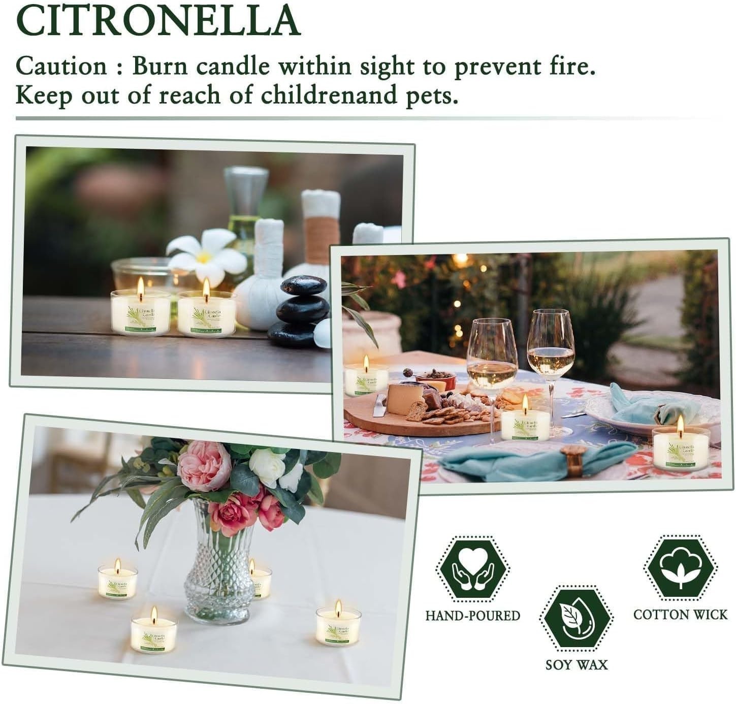 40 Pack Citronella Candles Bulk, Long Burning Portable Travel Size Soy Wax Ca…