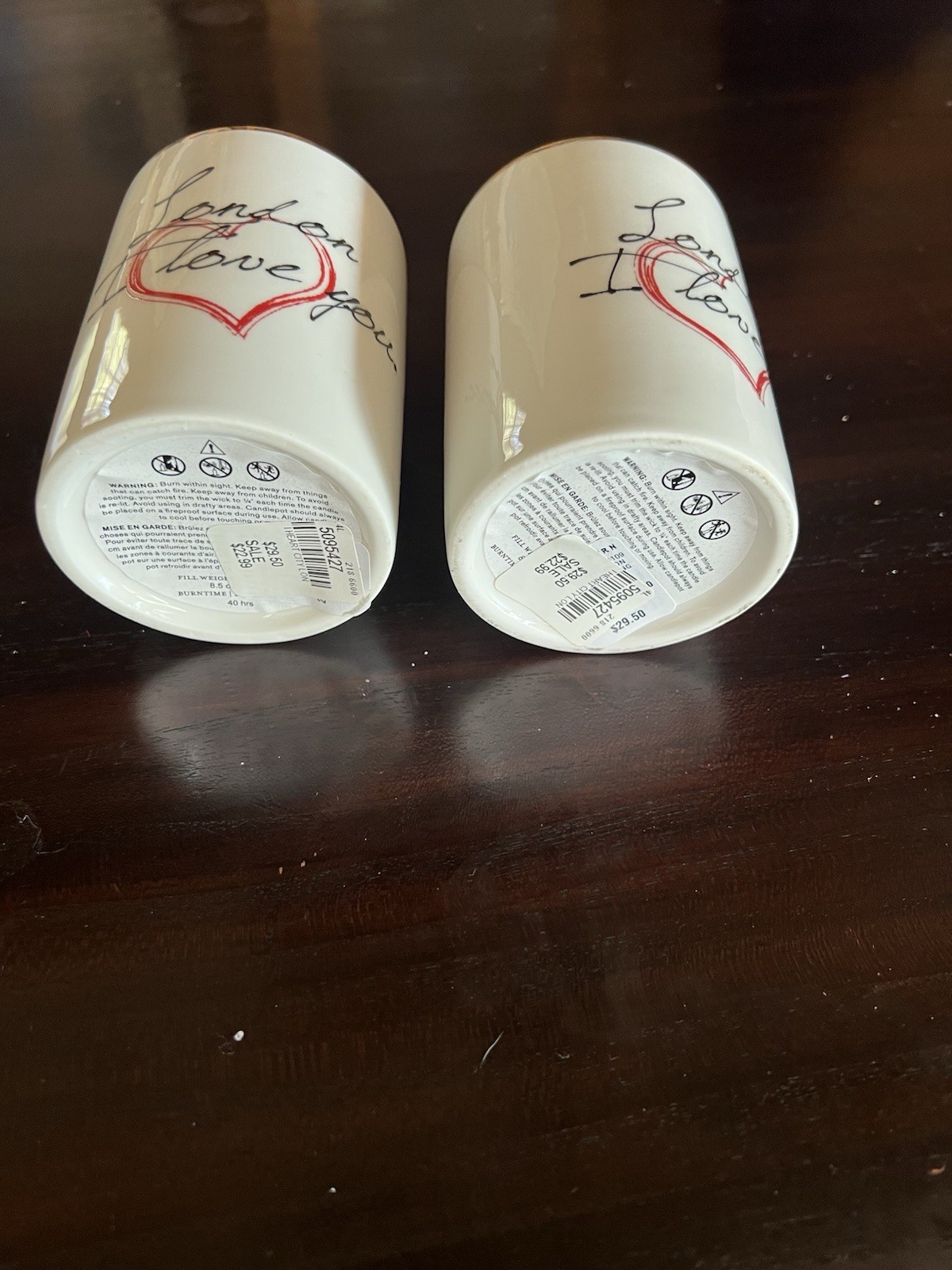 Pottery Barn Amber Tabac Scented Candle Set of 2 London I Love You Ceramic