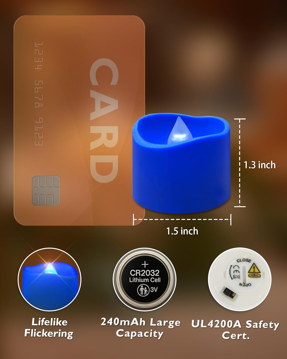 12pc Blue Tea Lights Candles Battery Operated, 200hr Flameless Flickering Candle