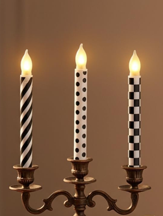 3 New 8.3″ Childs Courtly Check Flicker Dinner Taper Flameless Candles w/ Remote