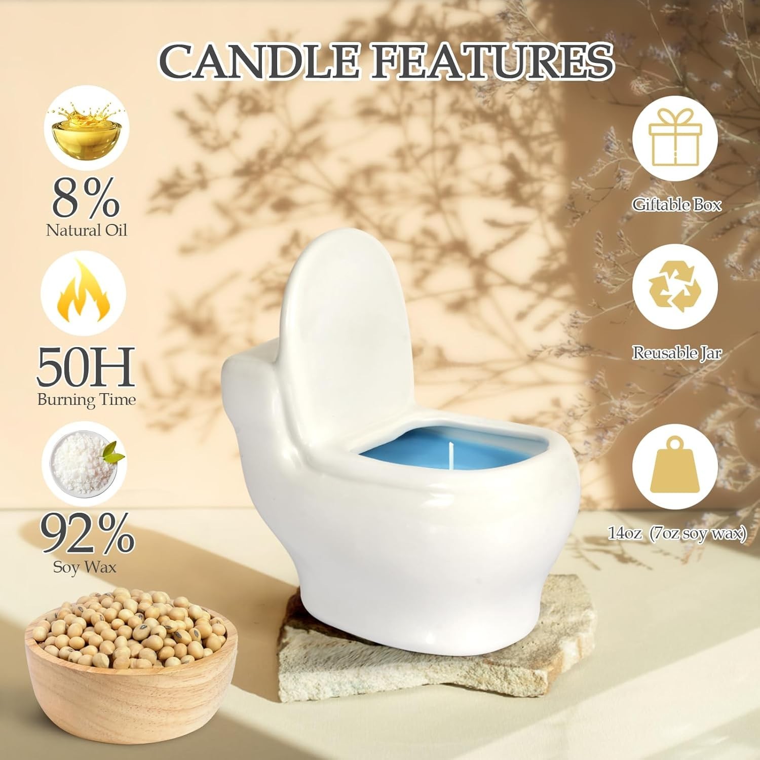 Aromatherapy Candle,Humorous Toilet Designs,Burns for Over 60 Hours,Bathroom Can