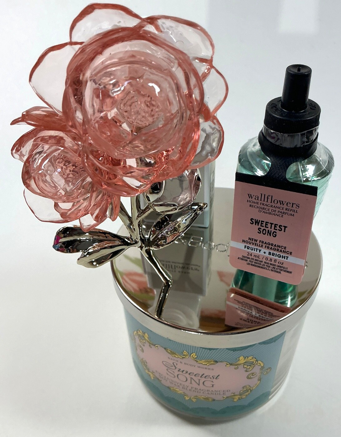 Bath & Body Works Sweetest Song 3-wick Candle + Pink Roses Plug + Refill Bulb 🌹