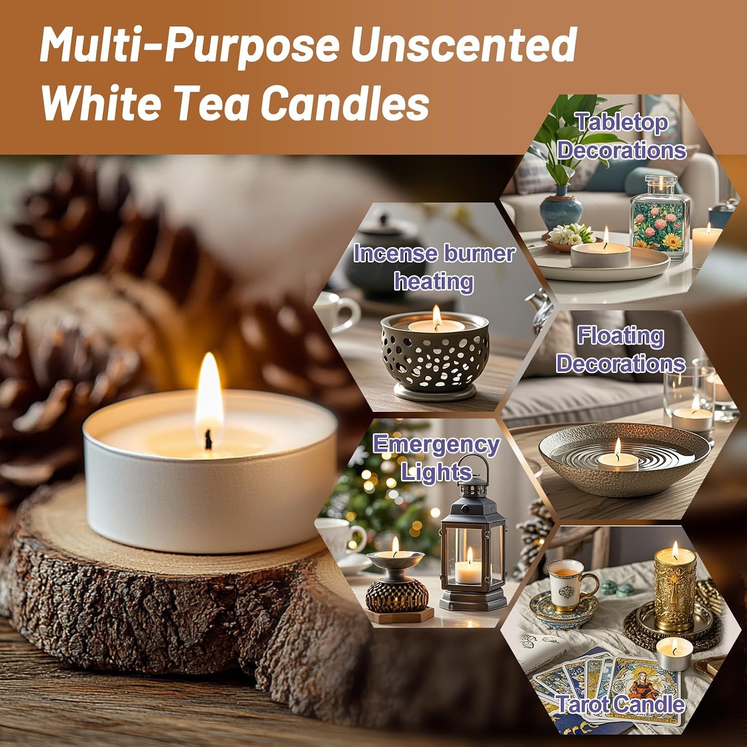 25 Pack Unscented White Tea Light Candles Soy Wax Cotton Wick Mini Tealights Dec