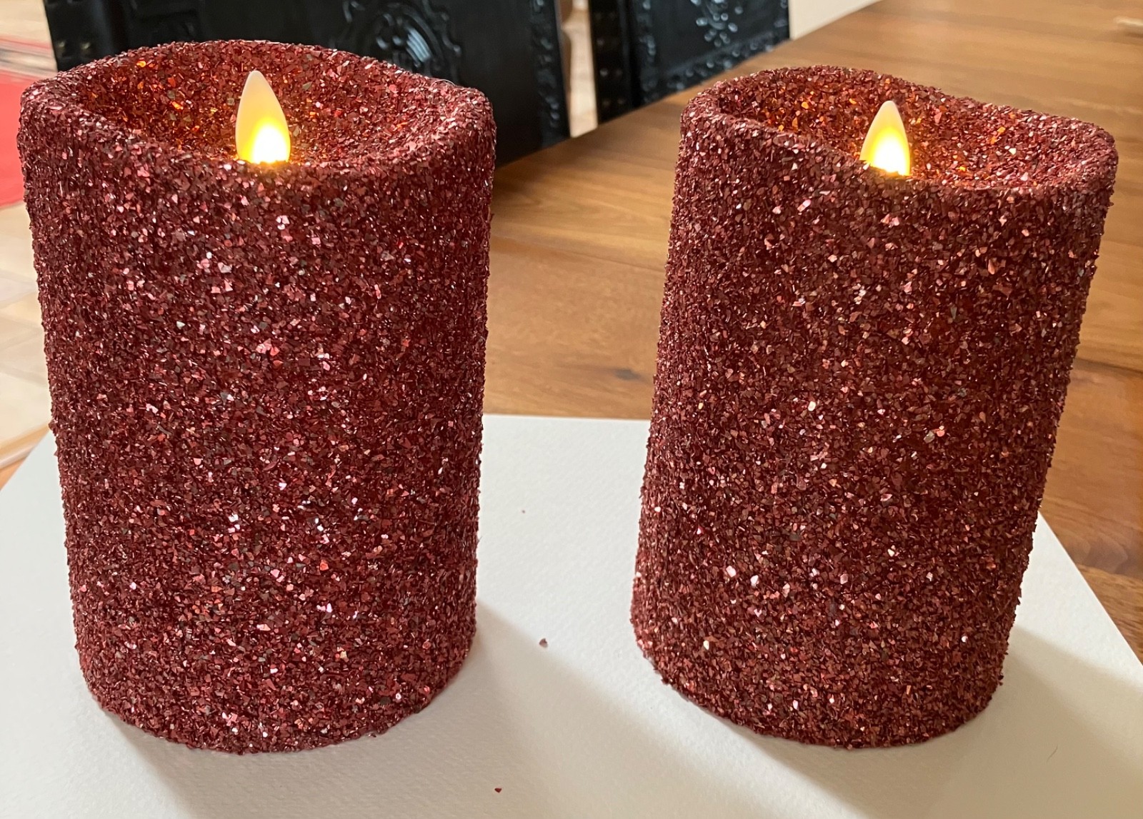 Luminara Red Glitter Candles – set of 2