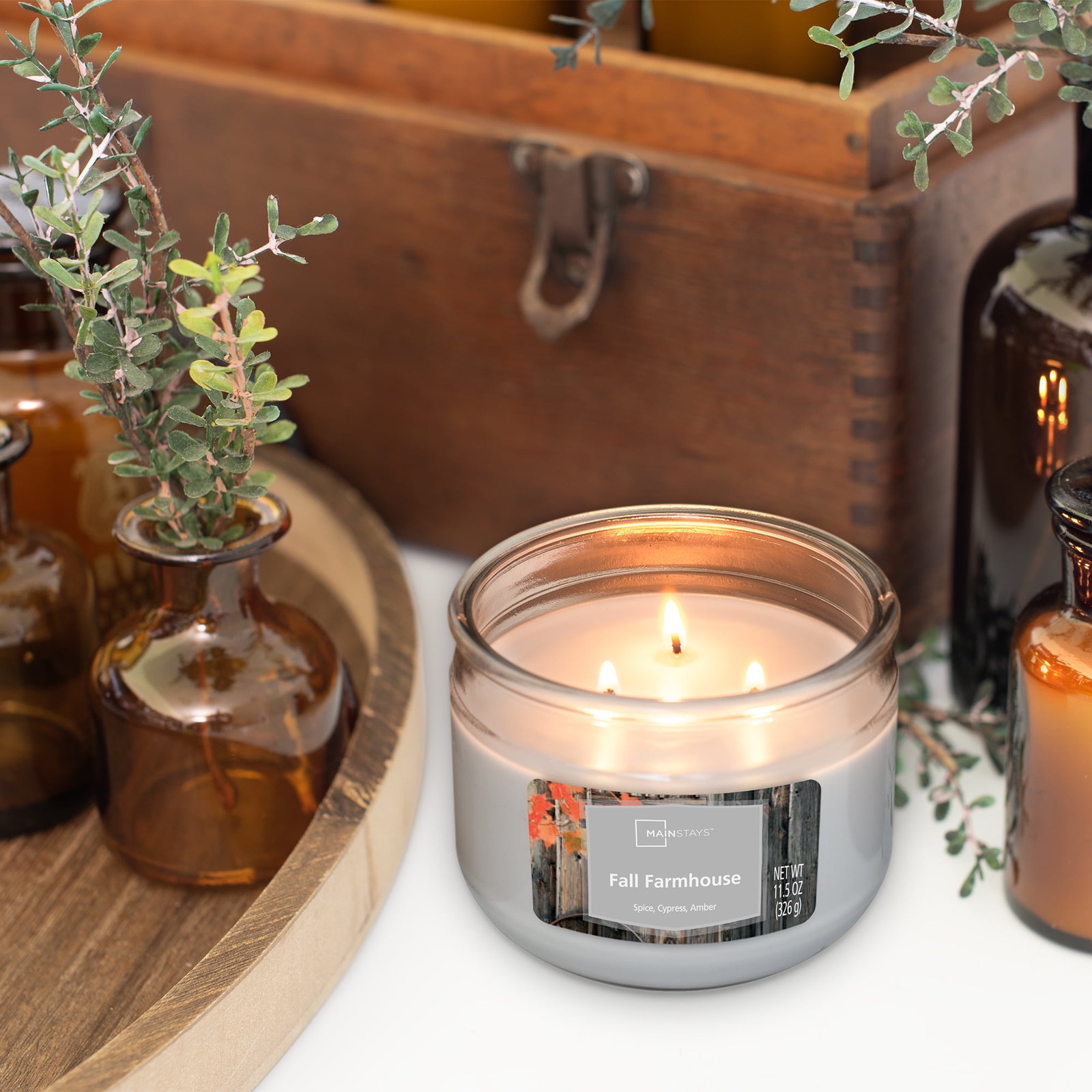 (3 pack) Fall Farmhouse 3 Wick Candle, 11.5 oz