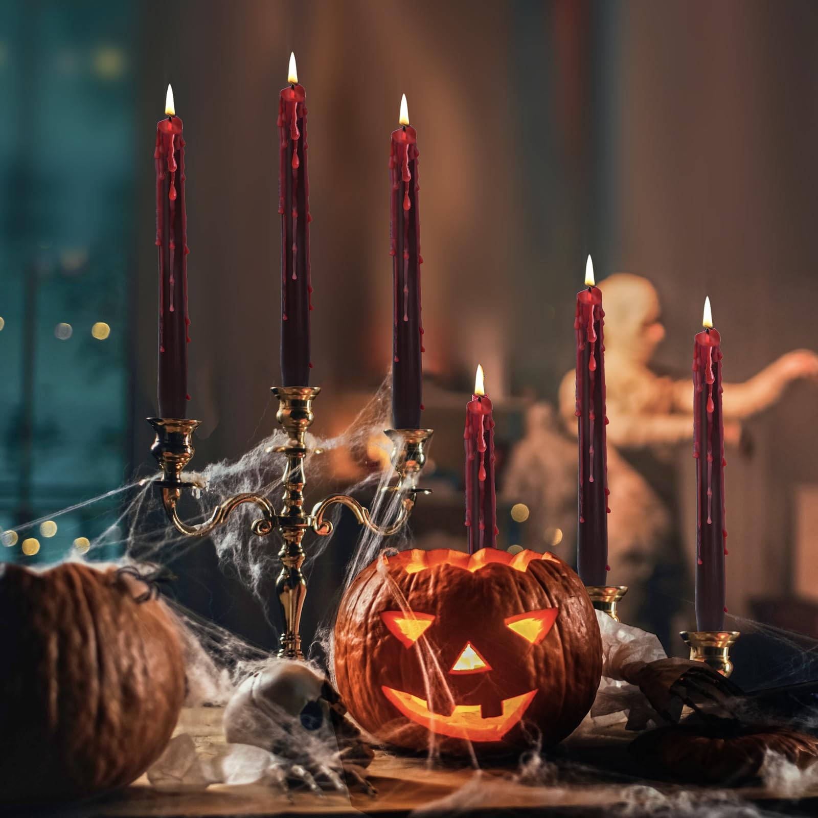 10 inch Bleeding Taper Candles for Mantel Halloween Party, 6 PCS