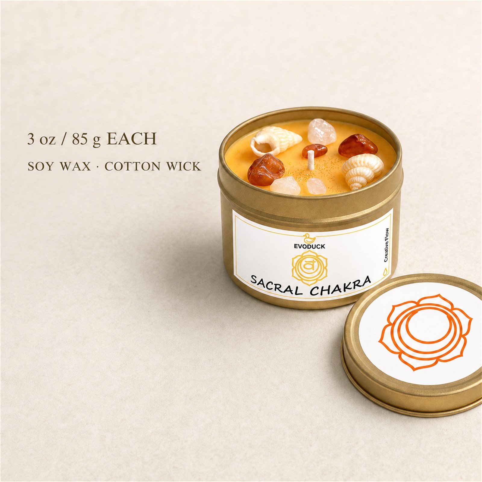 2-Piece EVODUCK Sacral & Solar Plexus Chakra Candles, Crystals, Success