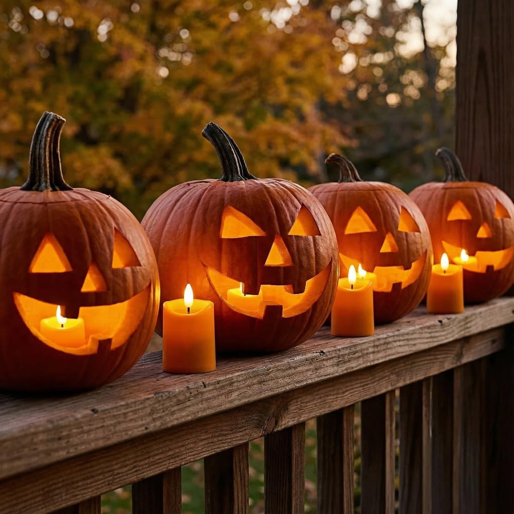 Simplelight Orange Halloween Flameless Votive Candles With Timer Realistic Black