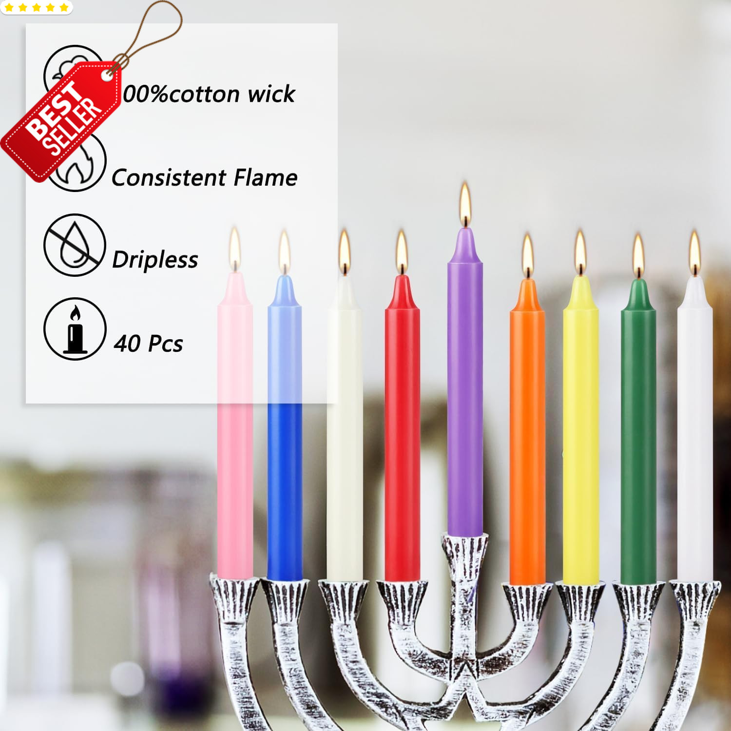 40 Pack Spell Chime Candles-4 Inch Multi-Colored Taper Candles Sticks-For Home D
