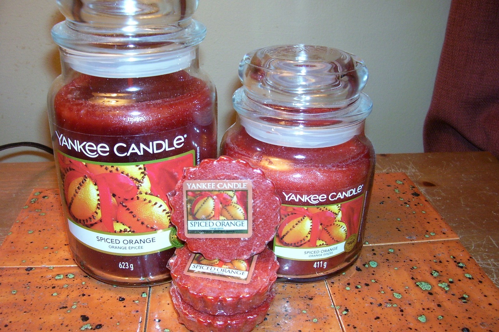 yankee candle 22oz & 14.5oz JARS SPICED ORANGE + 3 TARTS