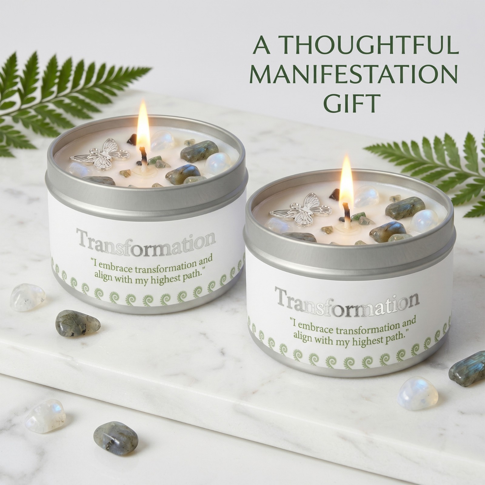 2 Pack Moonstone Crystal Candle Soy New Beginnings Transformation Intention