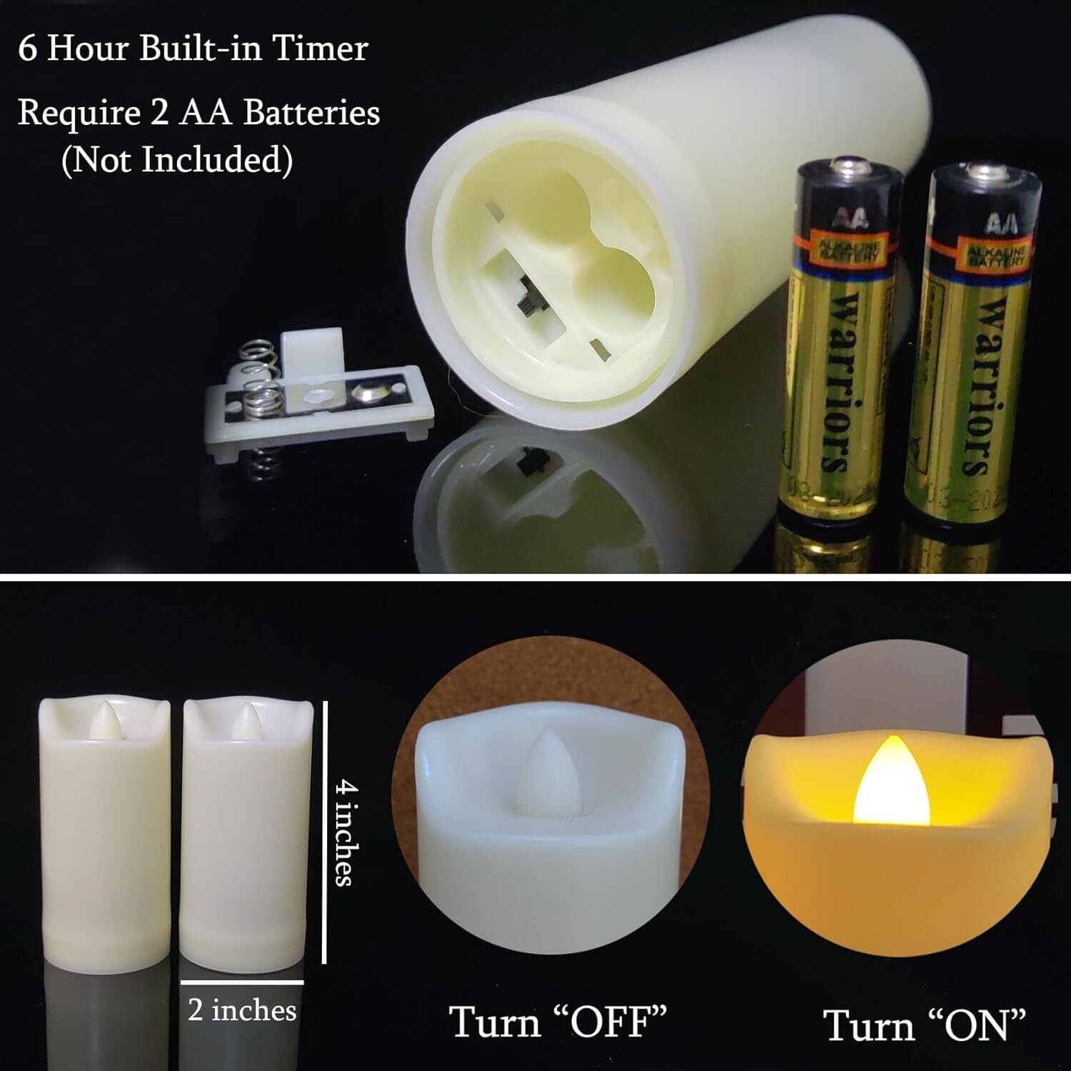 LED Battery Operated Candles 2X4 Plastic Flickering Flameless Candles with Timer
