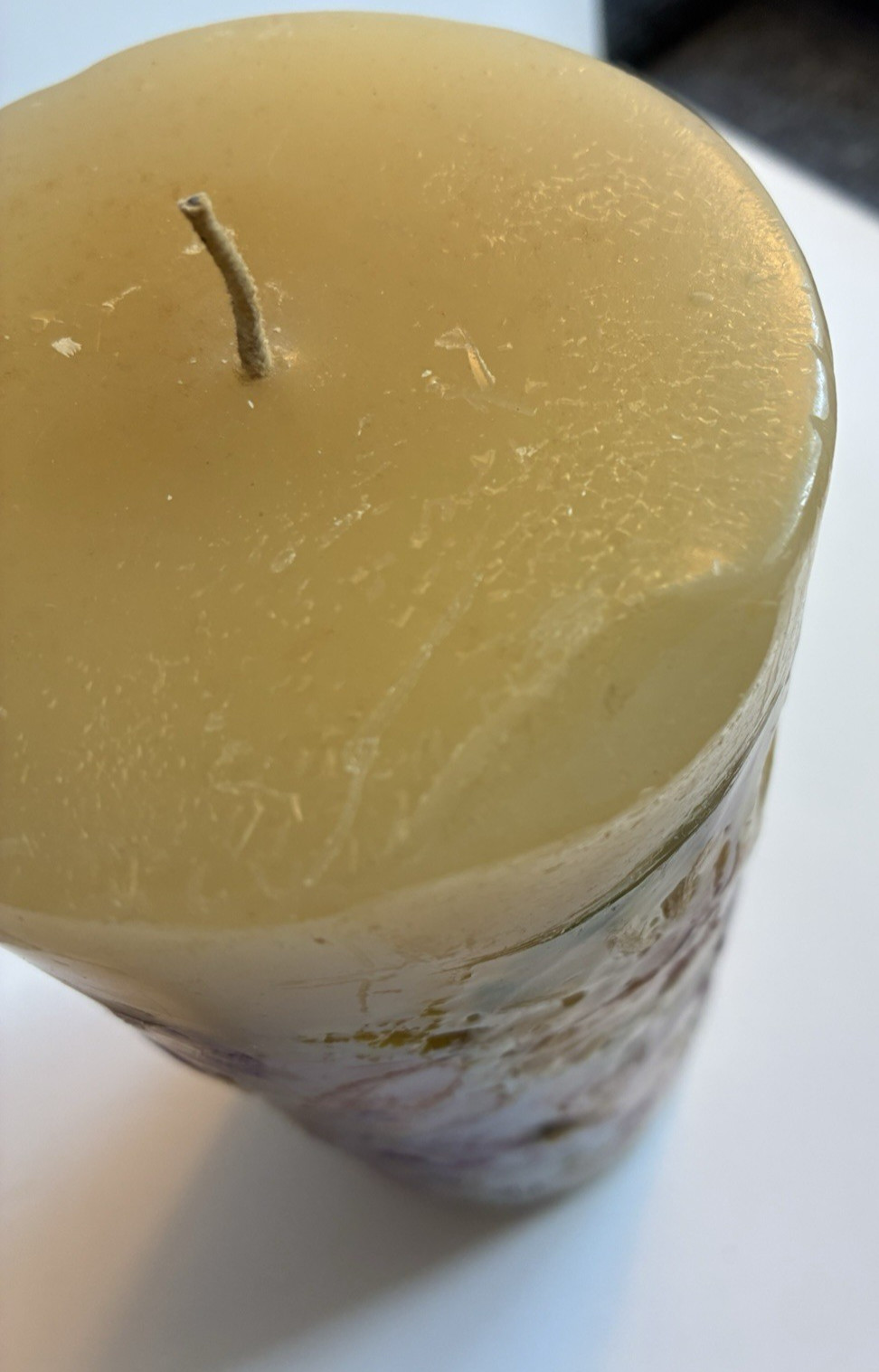 Botanical Decorative Pillar Candle w/Embedded Dried Flowers & Leaves 9.5″ Heavy