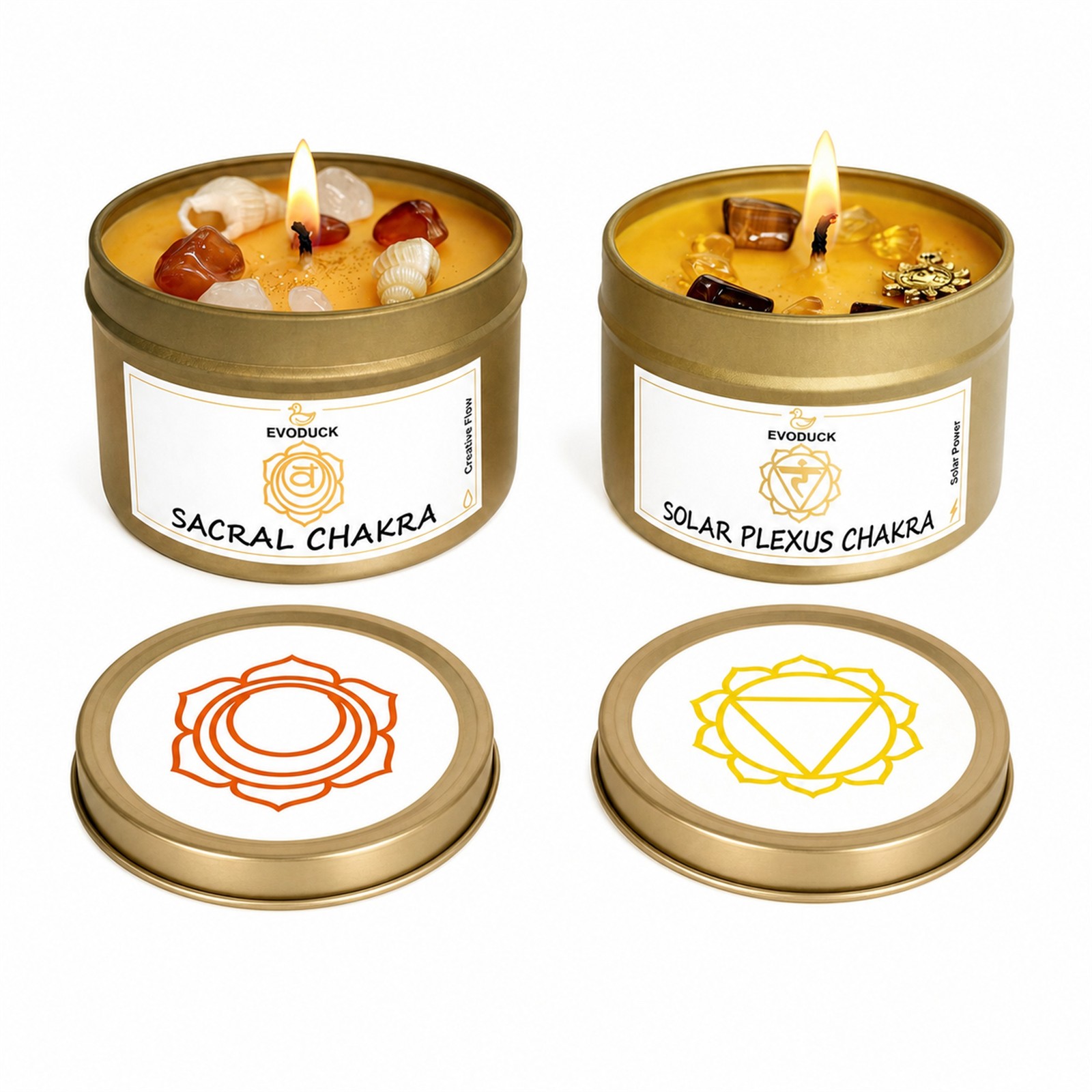 2-Piece EVODUCK Sacral & Solar Plexus Chakra Candles, Crystals, Success