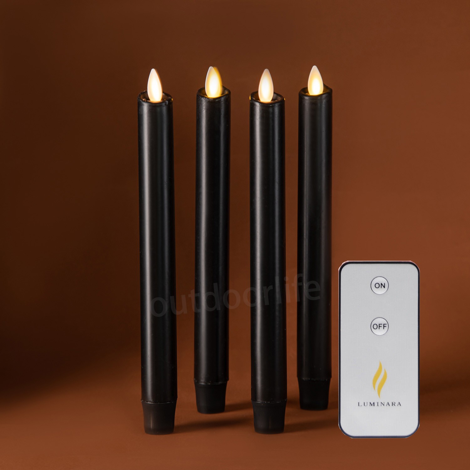Luminara Flameless Wax Taper Candles with Moving Flame Remote Black Set of 4