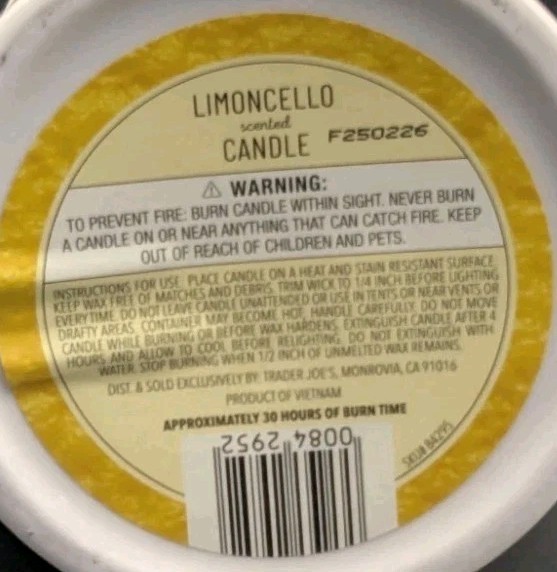 Trader Joes Limoncello Scented Candle 9 OZ Special Edition Soy Wax Blend Lid NEW