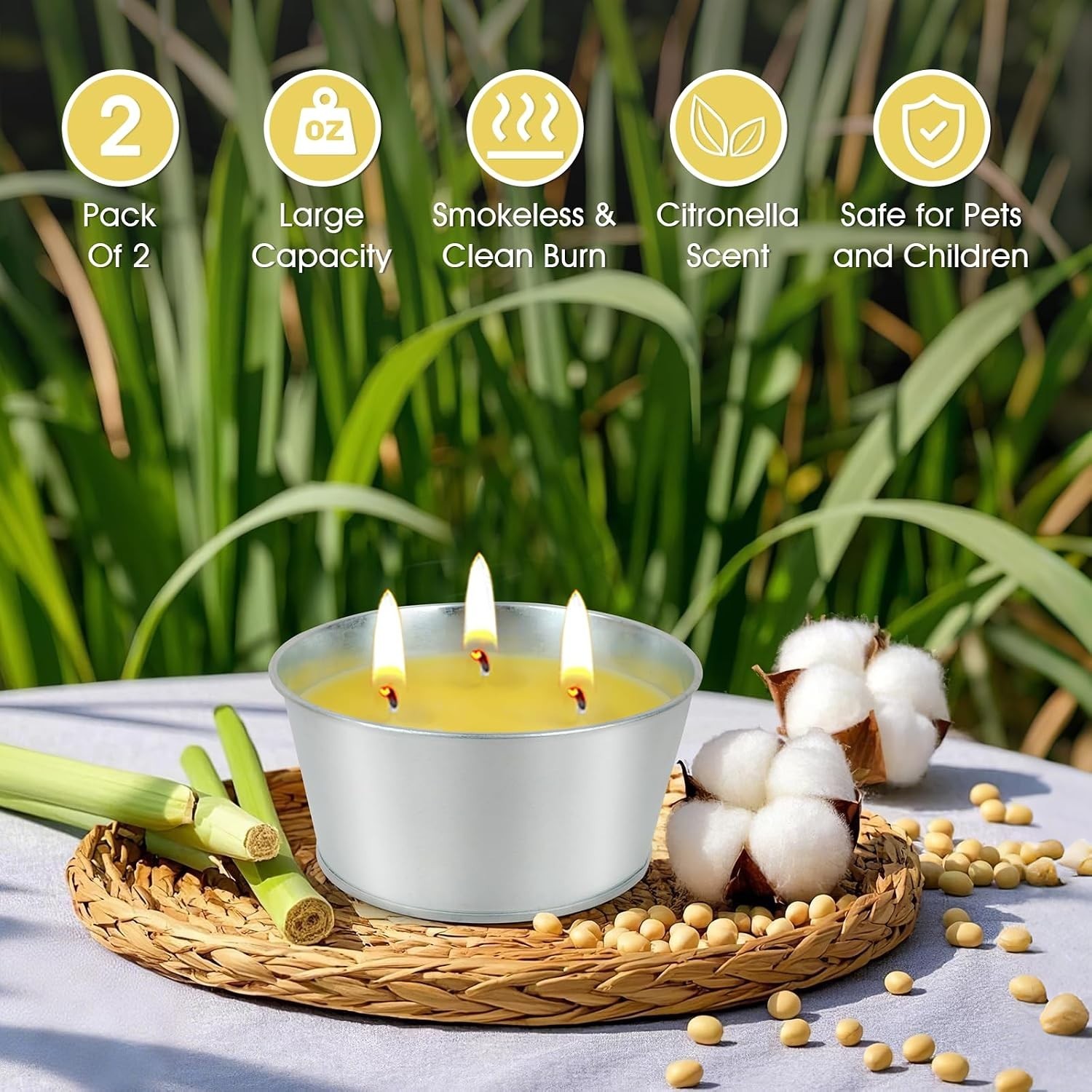 Large Citronella Candles Outdoor – Lemongrass Scented Candle Set 2 Pack Natur…