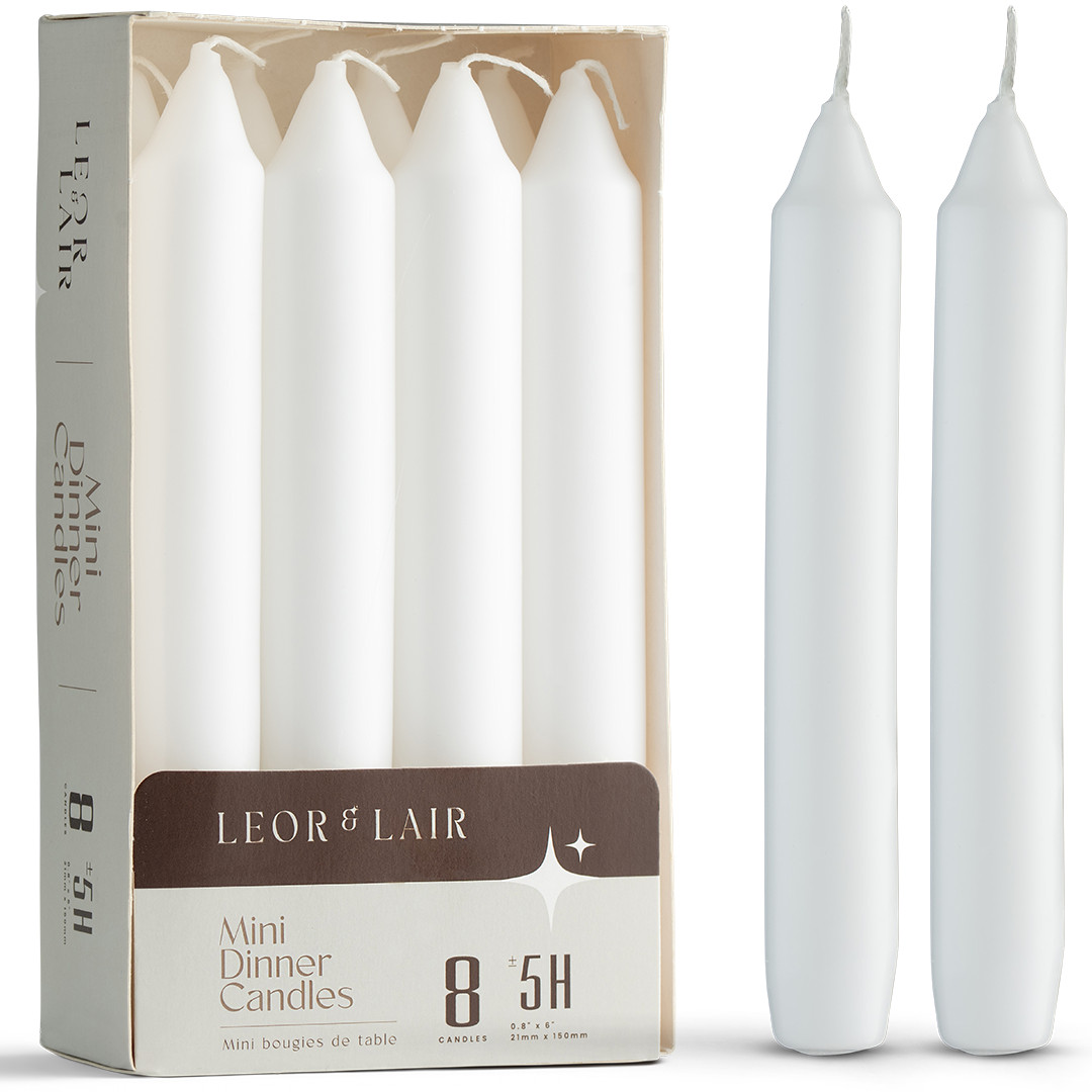 Leor & Lair Short Taper Candles – 8 Pack – 6″ Small Candlesticks, 5 Hours