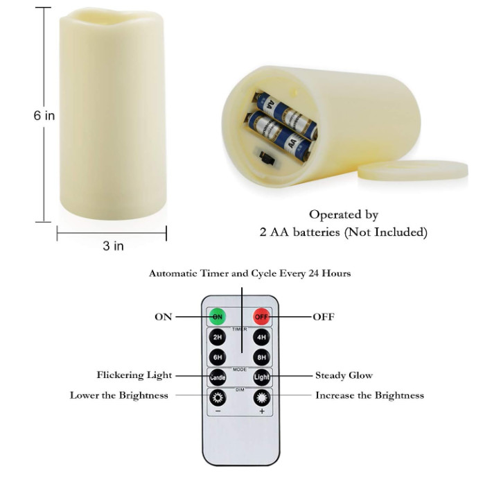 2 Outdoor Flameless Battery Operated Candles with Timer 3×6 Waterproof LED Light
