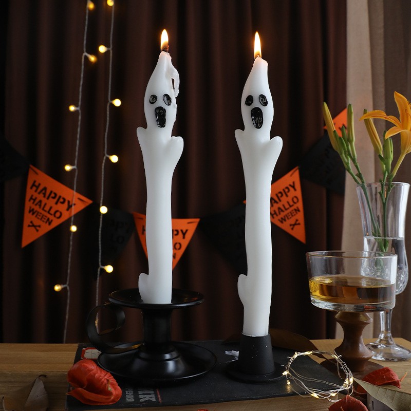 2PCS White Halloween Ghost Long Candles Spooky Ghost Taper Candles Home Decor