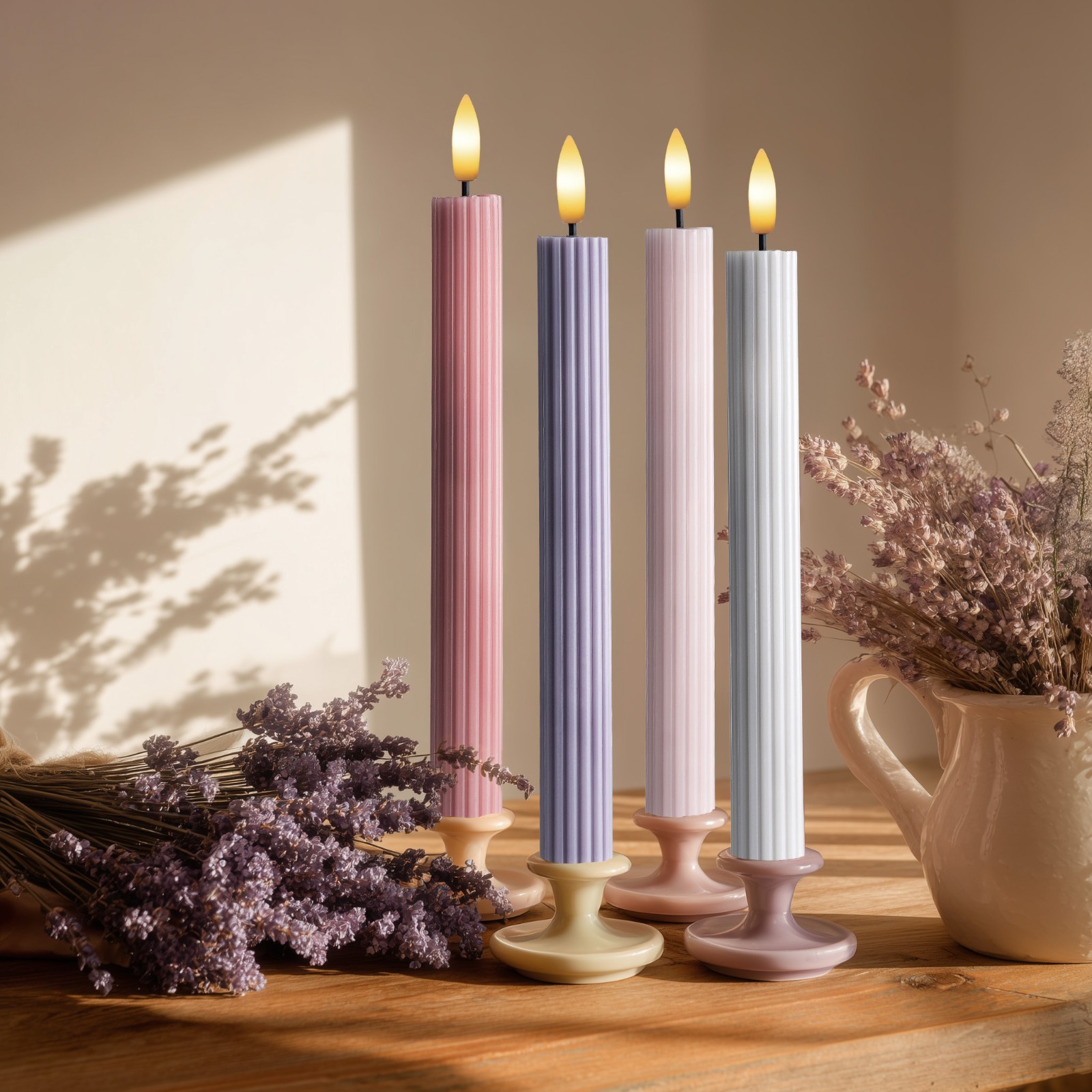 4 Pack 10″ Overcast LED Flameless Taper Candles with Remote & Timer