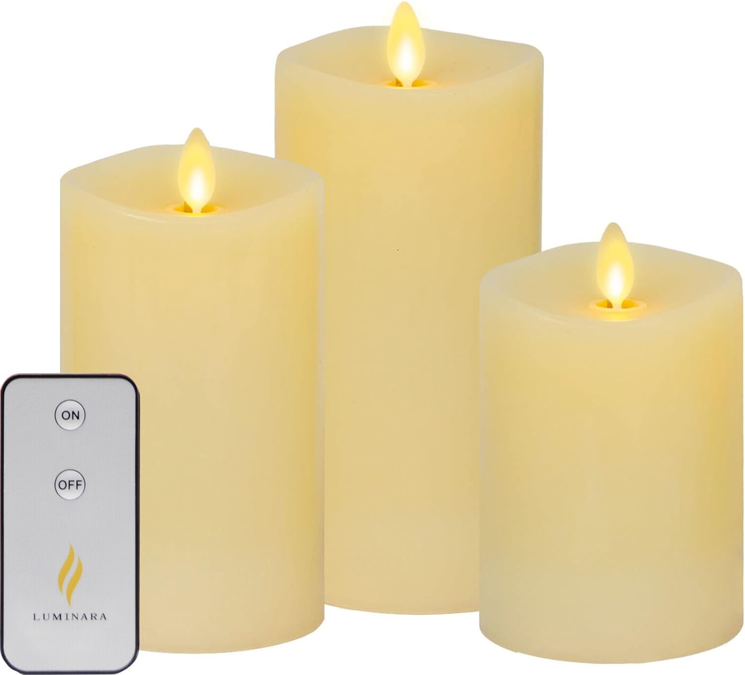 Luminara Flameless Pillar Unscented Wax Battery Operated Candles with Remote 3pc
