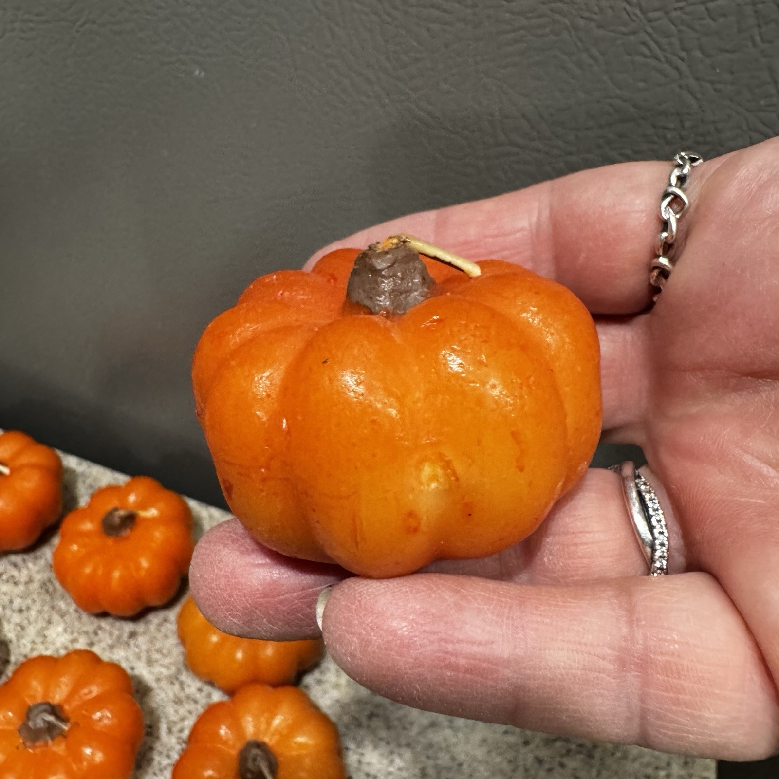 7 Mini 1.5”x2” Pumpkin Shaped Candles Fall Autumn Halloween Party Decor Unused