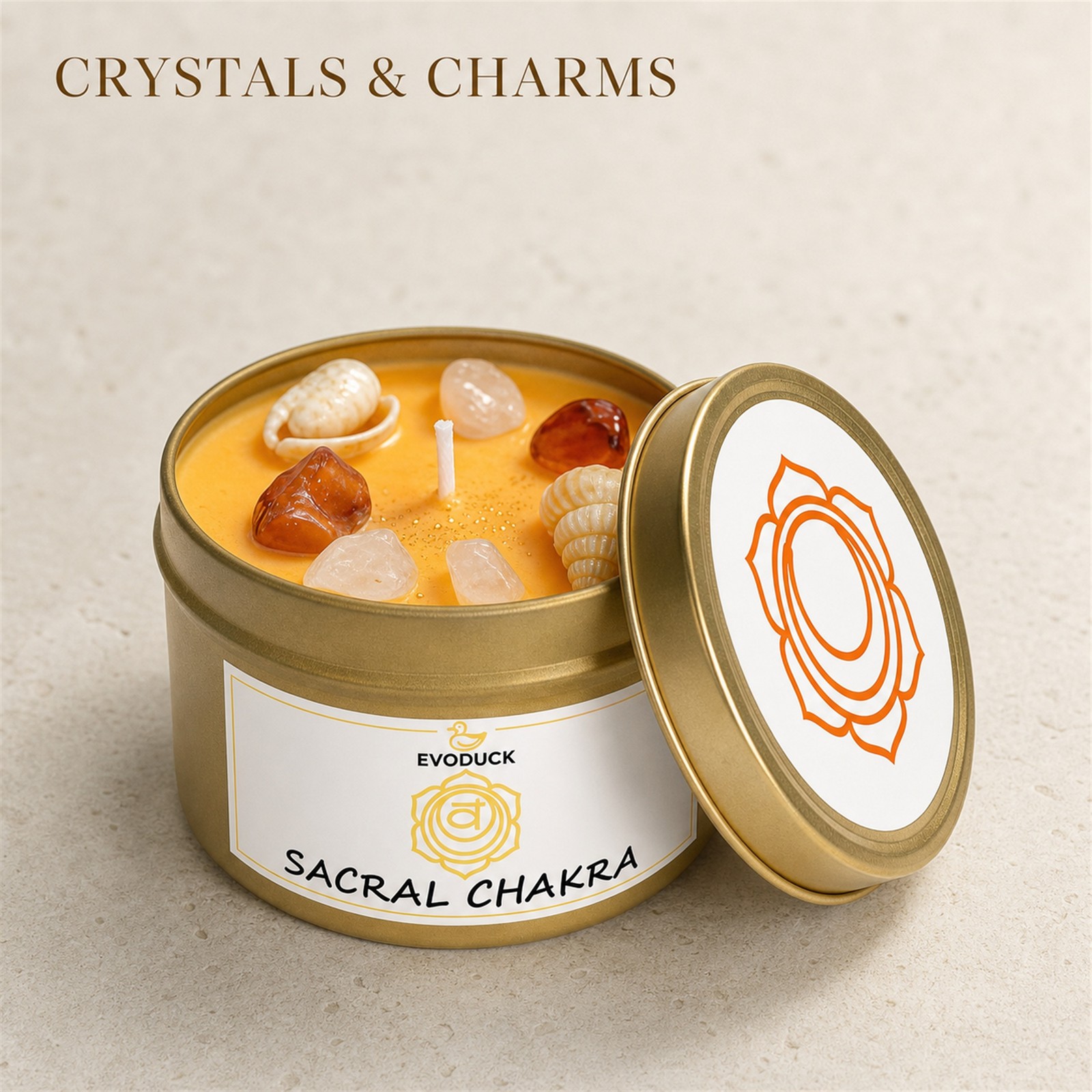 2-Piece EVODUCK Sacral & Solar Plexus Chakra Candles, Crystals, Success
