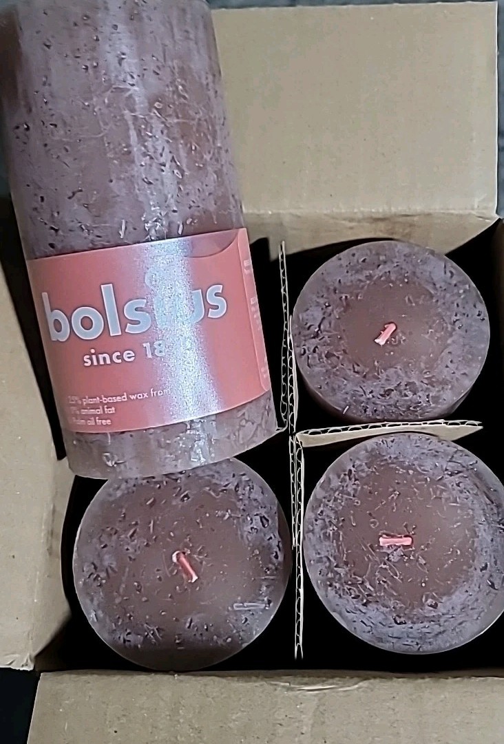 Pillar Candles Rustic Suede Brown Made In Poland Set Of Four