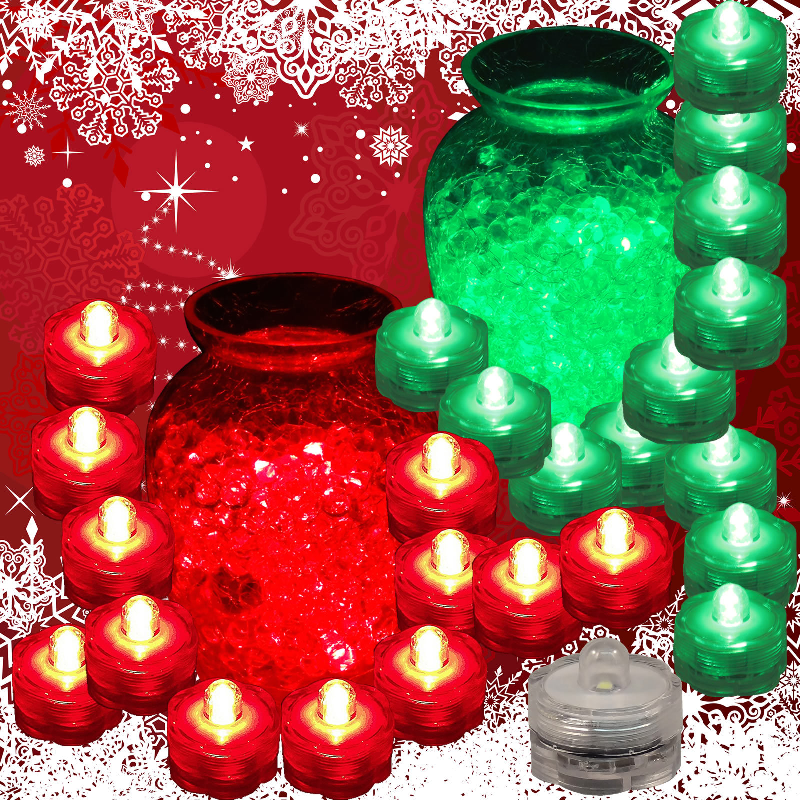 QTY 24 LED Submersible Underwater Christmas Tea lights Flameless 12 RED 12 GREEN